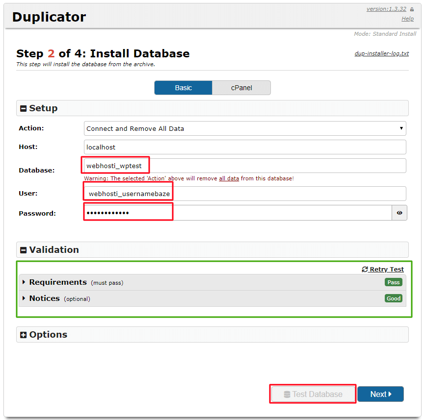 Screenshot 41 Transferring a website from localhost to cPanel using Duplicator